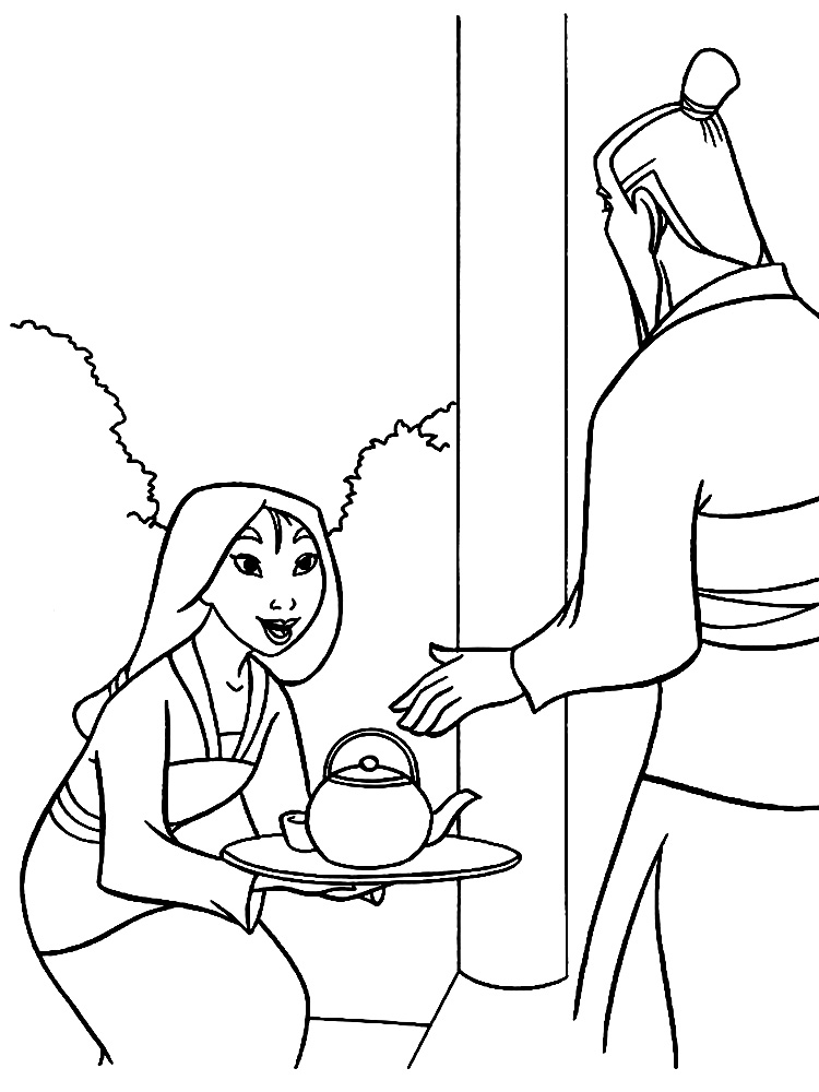 Dibujos animados para colorear - Mulan, para niños pequeños