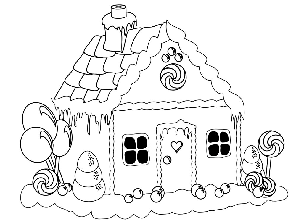 Dibujos para colorear - gingerbread House, para un desarrollo infantil, en conjunto