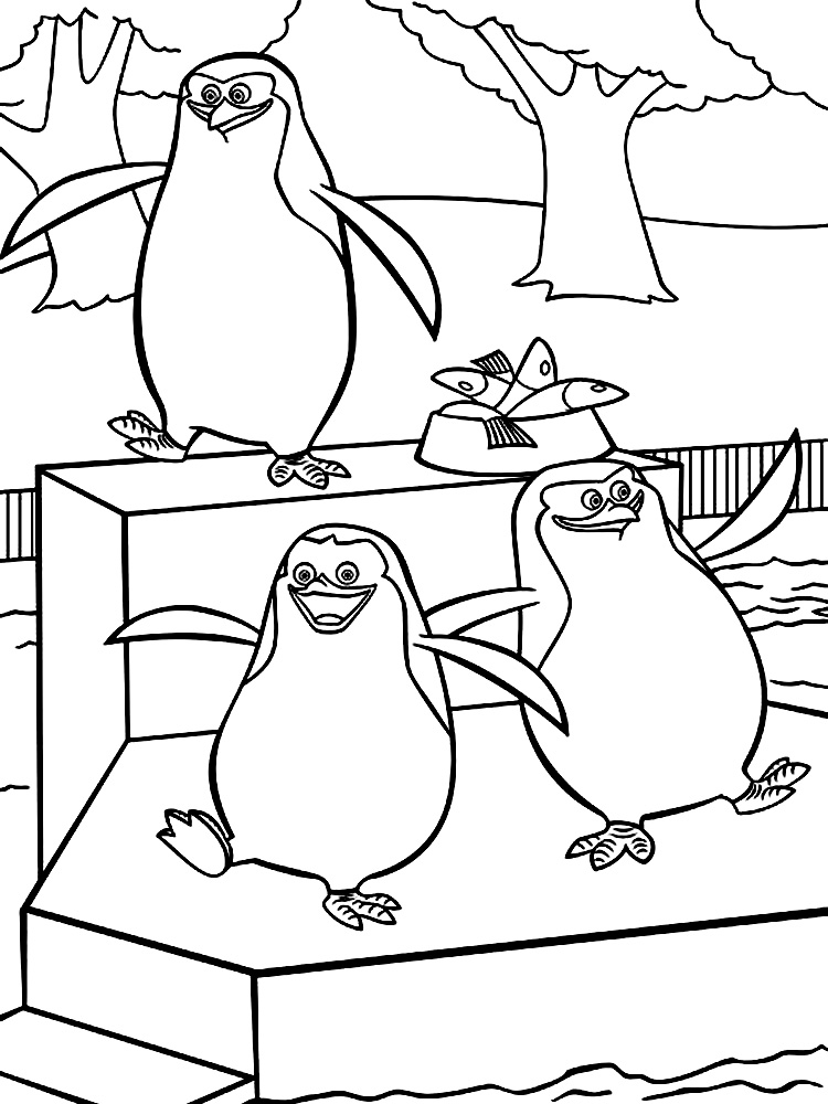Dibujos infantiles para colorear - pinguinos, para desarrollar movimientos musculares menudos