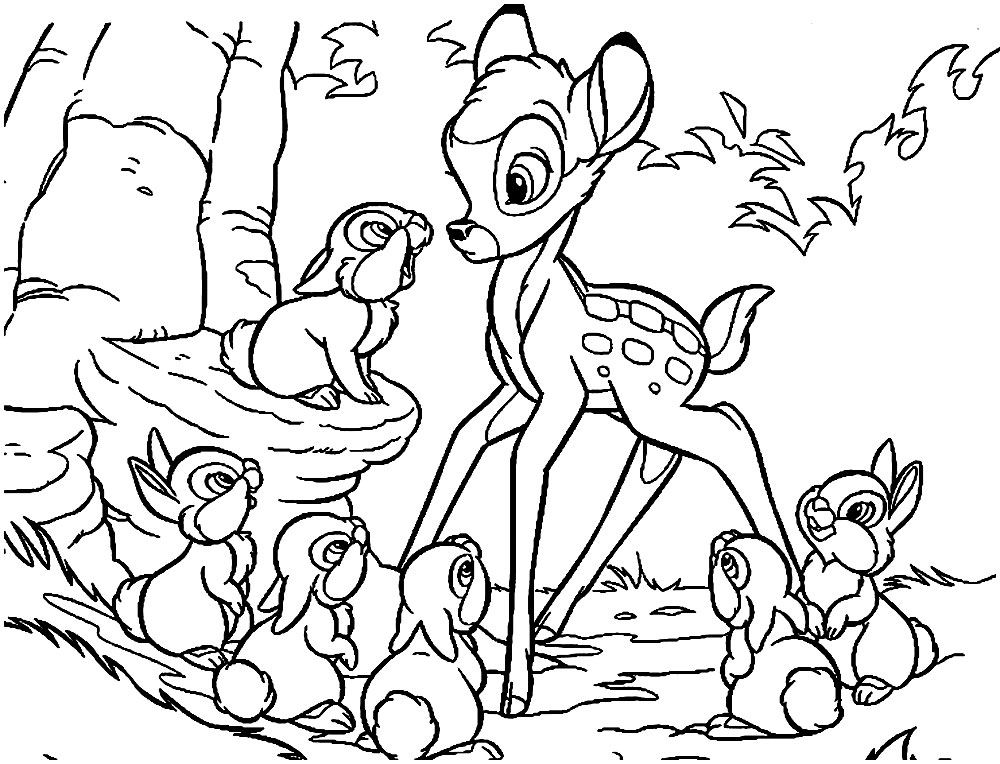 Útiles dibujos para colorear - Bambi, para chiquitines creativos