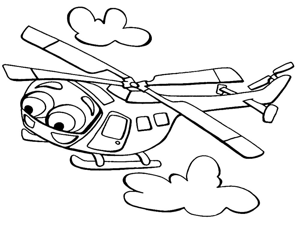  Dibujos animados para colorear – helicoptero, para niños pequeños.