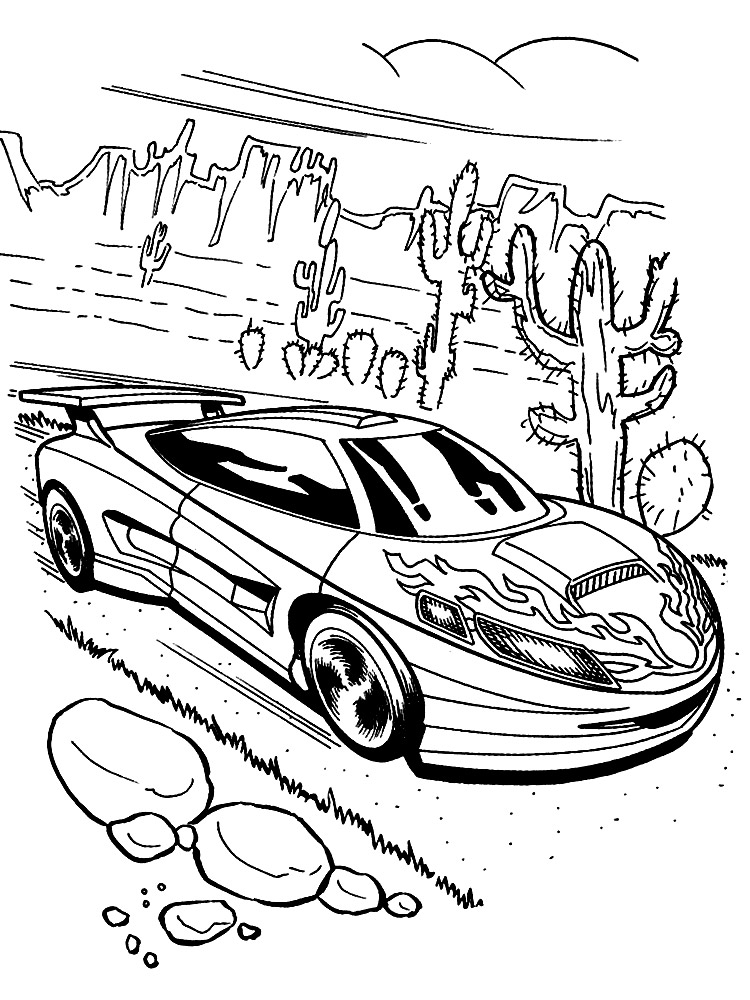 Dibujos infantiles para colorear - coches de carreras, para desarrollar movimientos musculares menudos